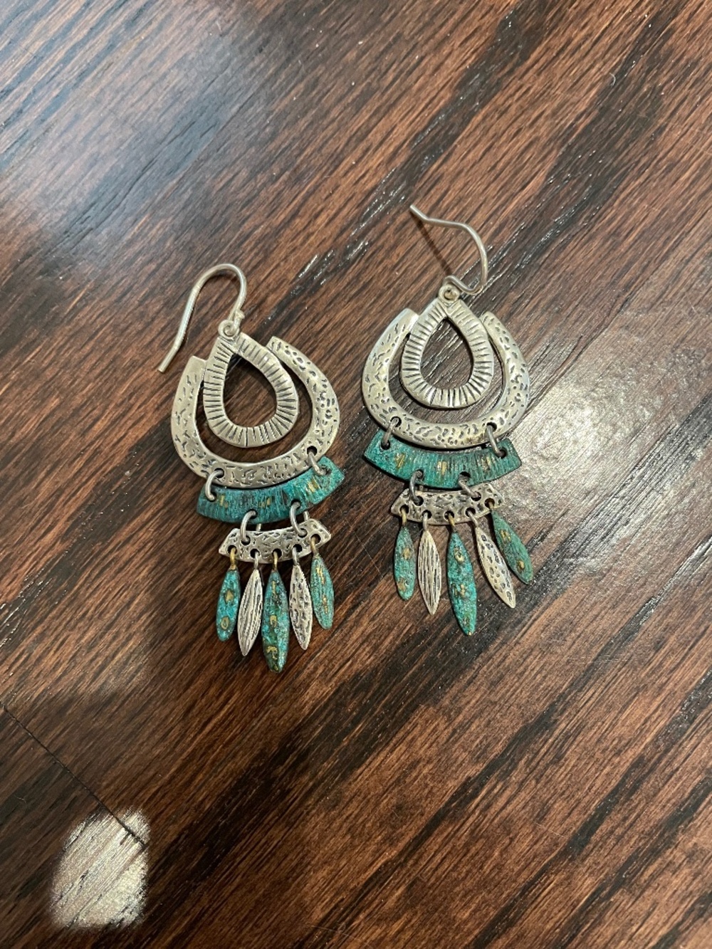 Retired Silpada Sterling & Brass Verdigris ELEMENTS Chandelier Earrings W2836